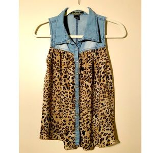 Denim Cheetah Print Flouncy Top